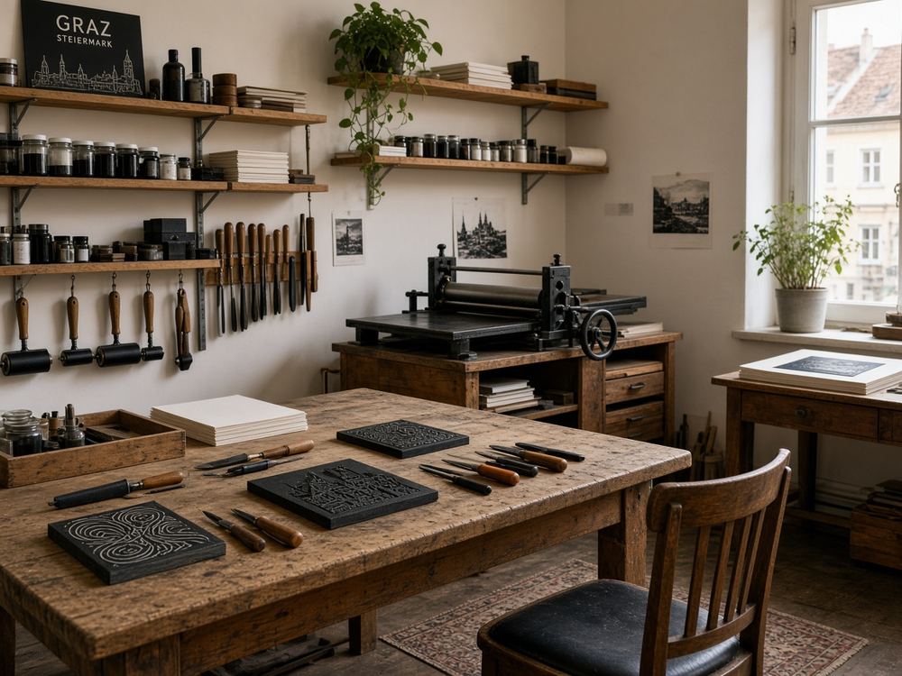 About the Printmaking / linocut studio studio at Bad Comes Studio
