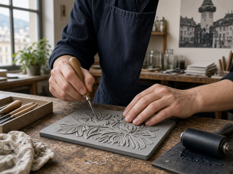 Linocut intro at Bad Comes Studio